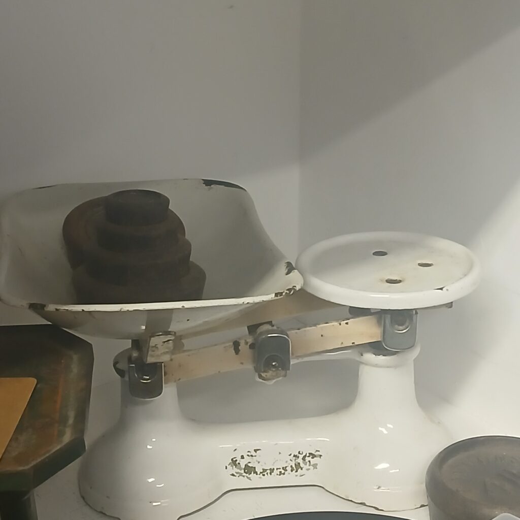 Set of Vintage scales with 3 cast iron weights
